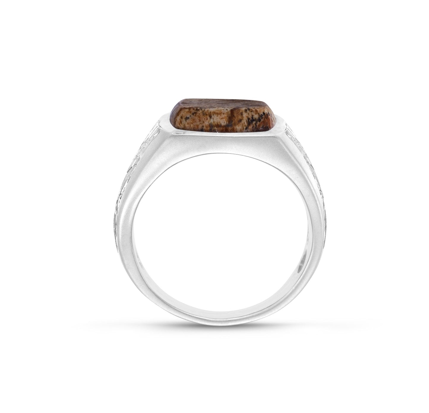 Brown Picasso Jasper Stone Signet Ring in Sterling Silver