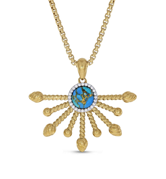 Day Break Half Sun Turquoise Diamond Pendant