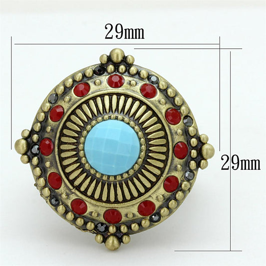 Antique Copper Brass Ring with Synthetic Turquoise