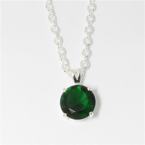 Silver Brass Chain Pendant with Synthetic Spinel in Emerald