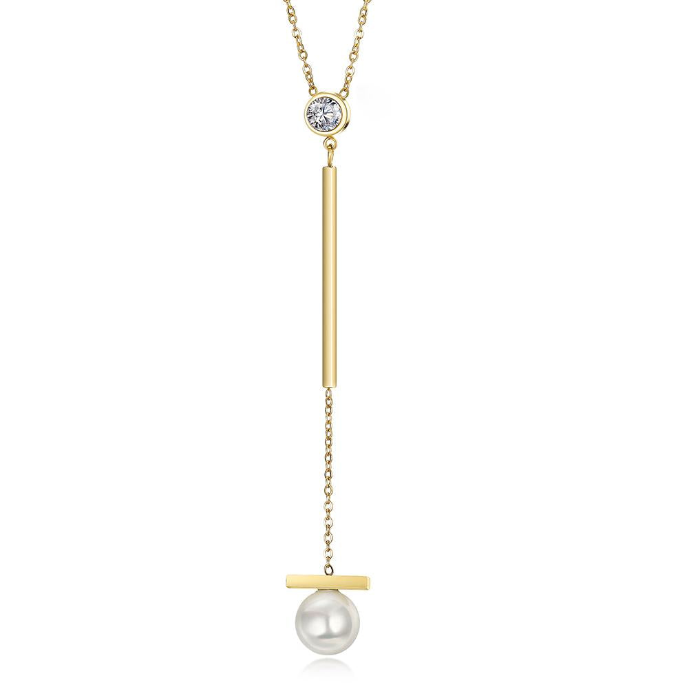 Pearl with Bar Pendant Drop Necklace