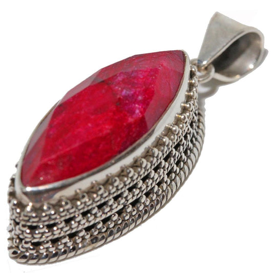 Raw Ruby Marquise Cut Pendant with Filigree Work