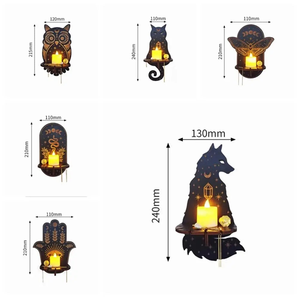 Wood Carved Candle Holder and Crystal Display Shelf