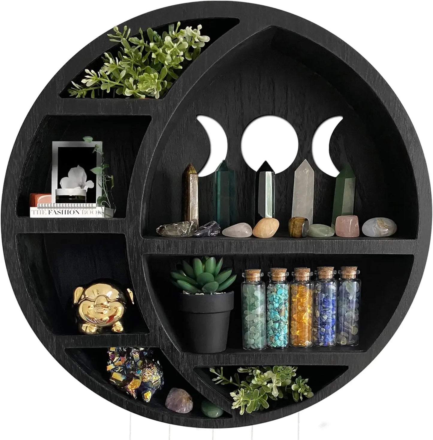 Black Crescent Moon Crystal Shelf – Wall Mounted