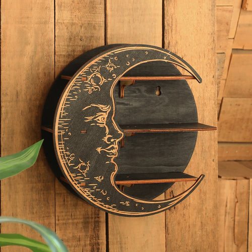 Wooden Moon-Face Crystal Display Shelf