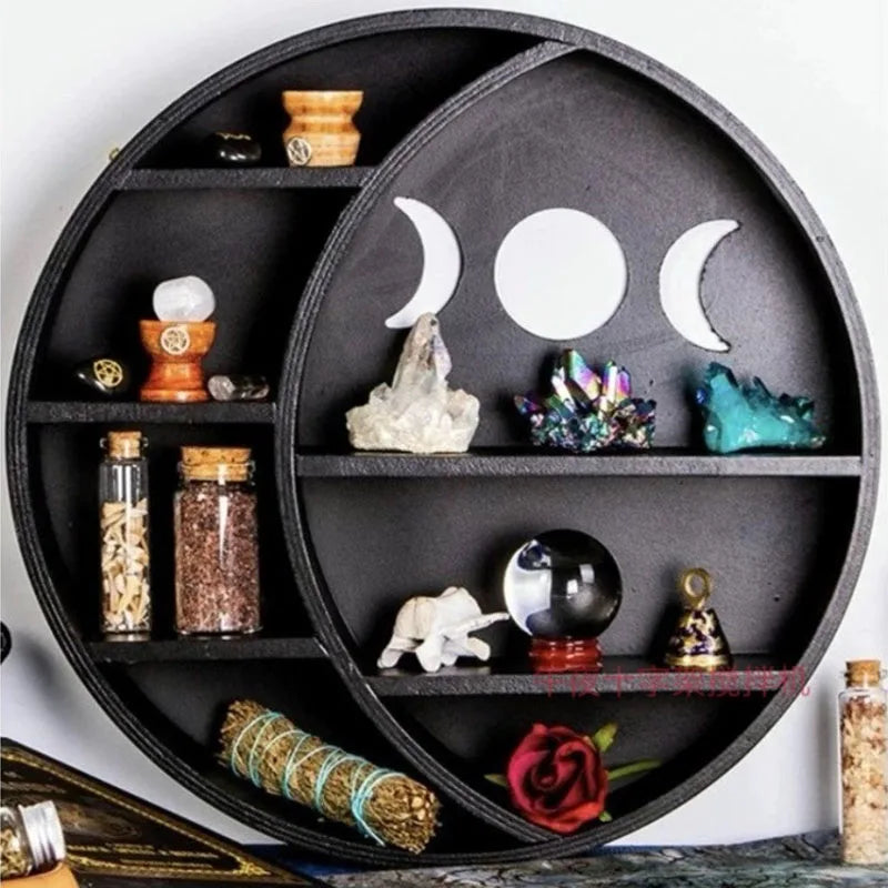 Black Crescent Moon Crystal Shelf – Wall Mounted