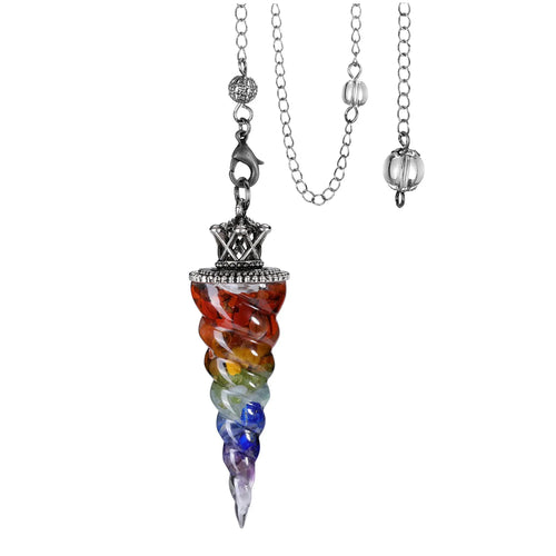 7 Chakra, Aquamarine, Amethyst & Obsidian Pendulum