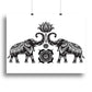 Stylized Elephants & Lotus Flower Canvas Print or Poster