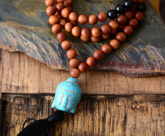 Bohemian Wooden Mala Necklace – 108 Beads | 8MM