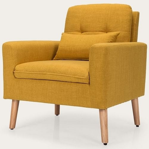 Bohemian-Inspired Yellow Linen Mid-Century Modern Accent Chair