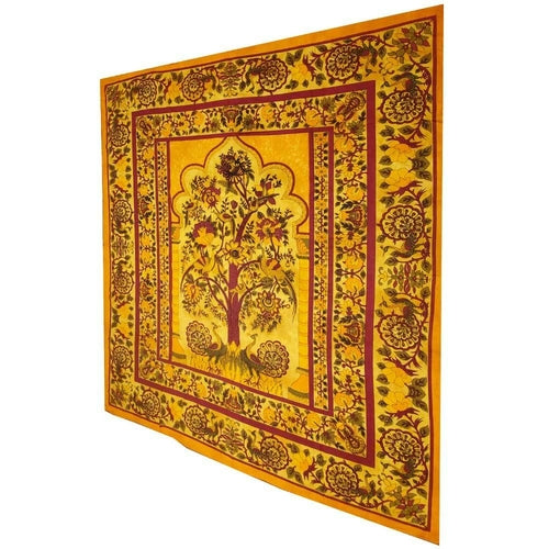 Yellow Tree of Life Peacock Tapestry