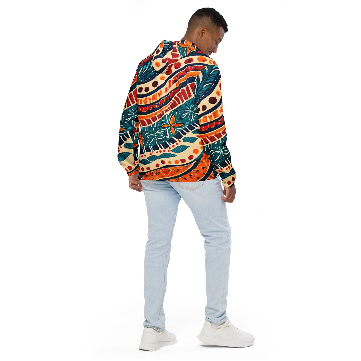 Men's Hooded Windbreaker Jacket, Boho Floral Print