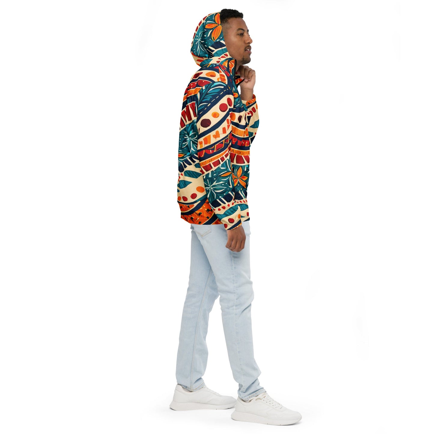 Men's Hooded Windbreaker Jacket, Boho Floral Print