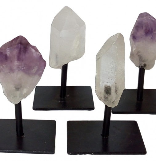 Natural Crystal Point on Metal Stand - Citrine, Amethyst, Quartz