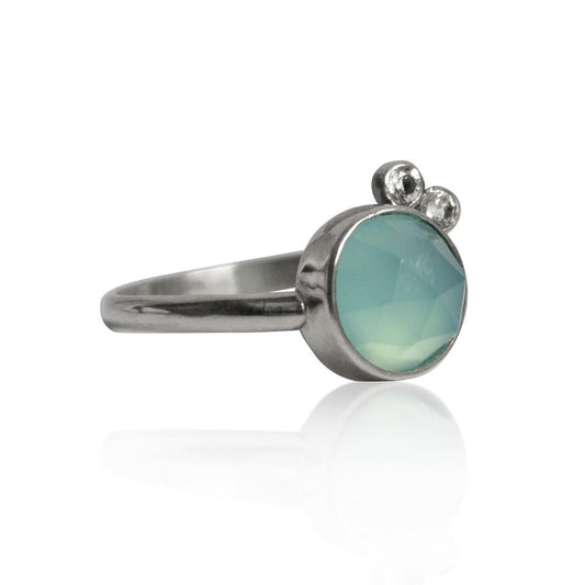 Aqua Chalcedony & White Topaz Ring