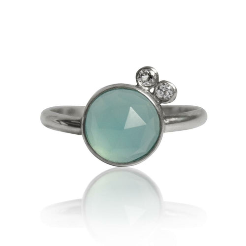 Aqua Chalcedony & White Topaz Ring