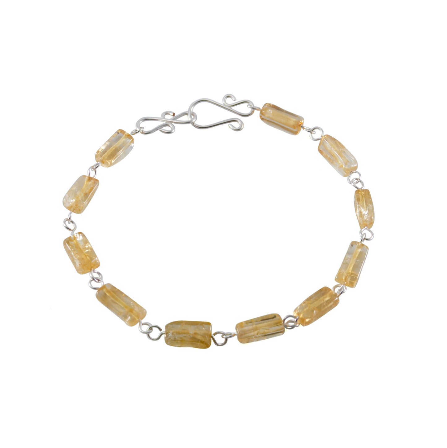 Citrine Rectangular Silver Link Bracelet