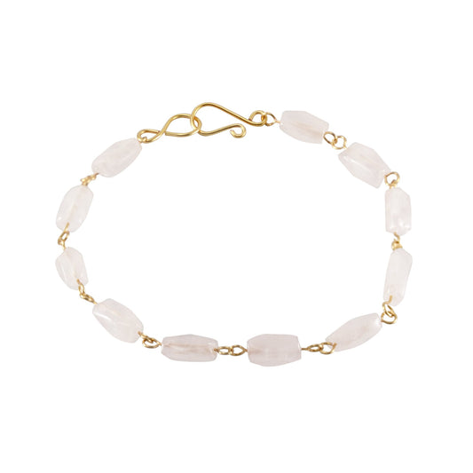 Rose Quartz Rectangular Gold Link Bracelet