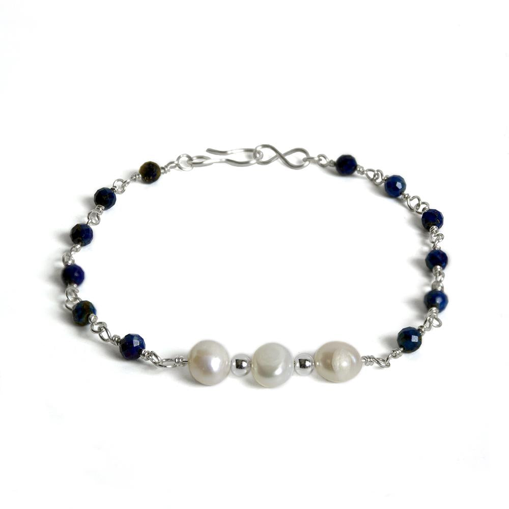 Lapis Lazuli and Freshwater Pearl Chain Bracelet