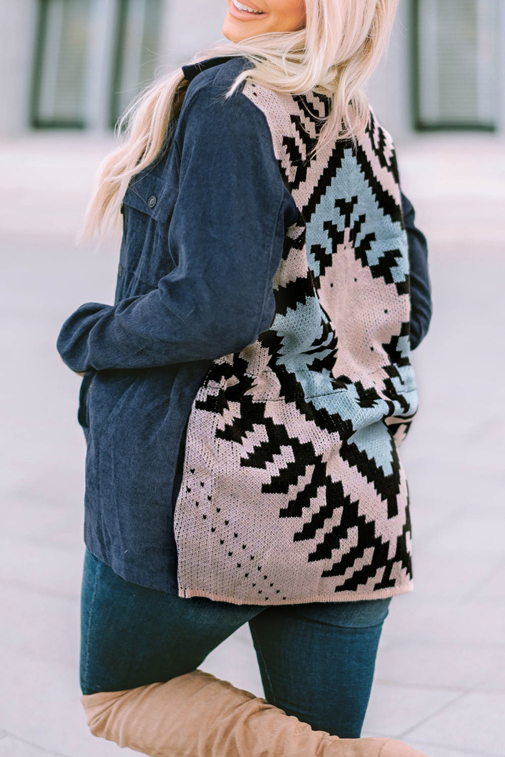 Corduroy Jacquard Knit Aztec Boho Jacket