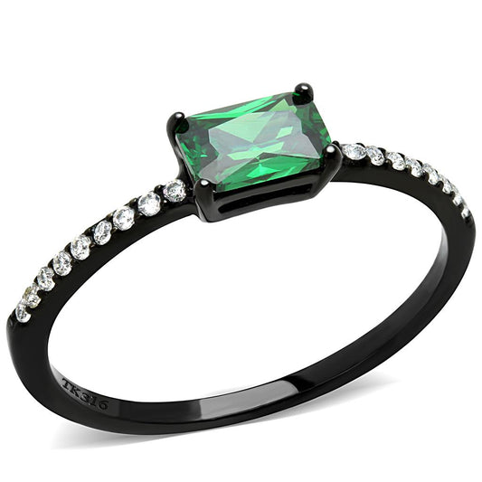 IP Black Stainless Steel Emerald Ring