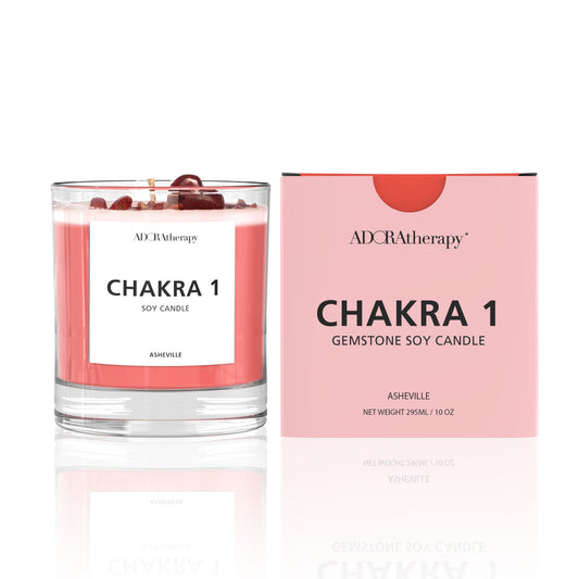 Chakra 1 Soy Candle with Red Jasper Gemstones