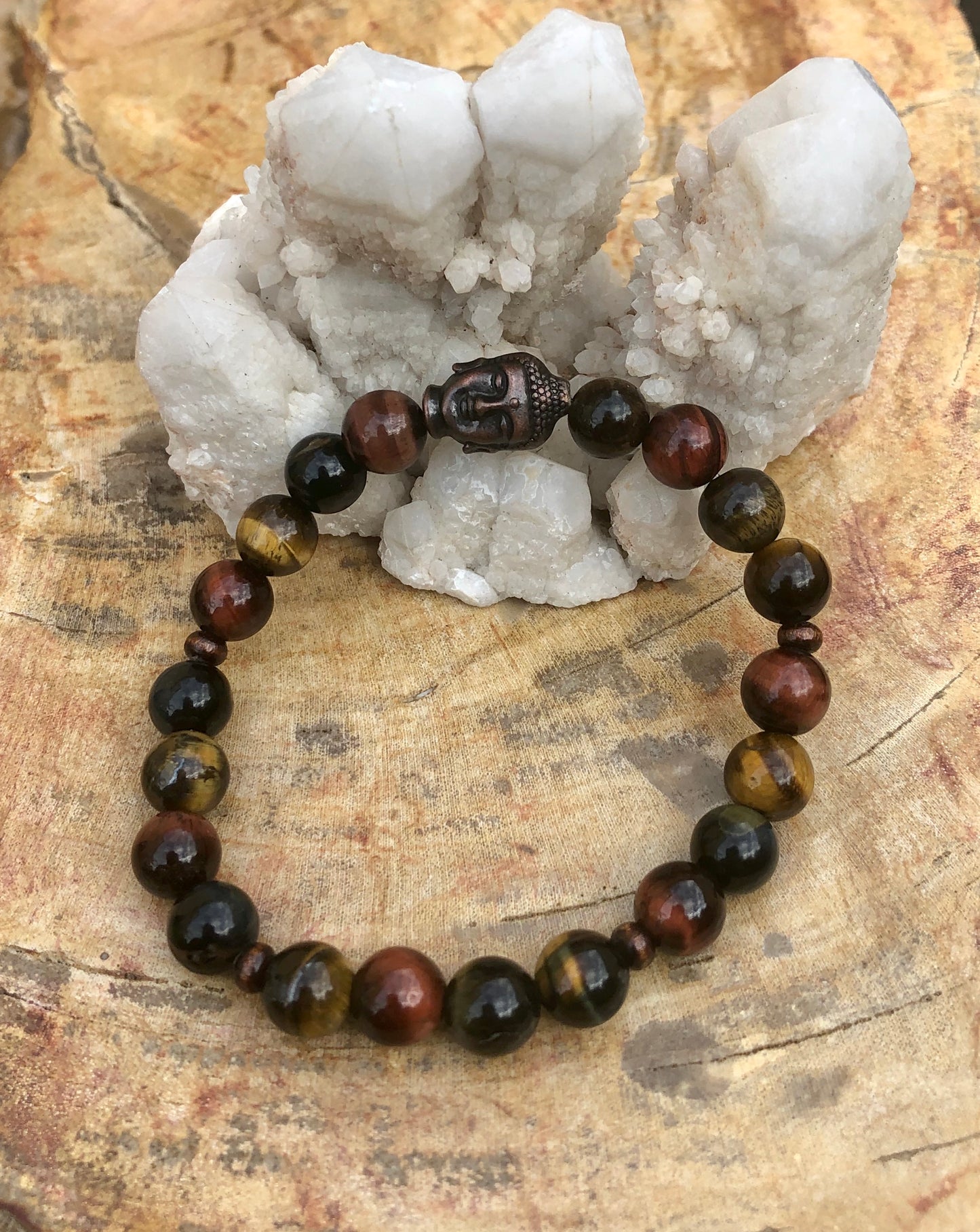 Multi Tiger's Eye & Buddha Gemstone Stretch Bracelet