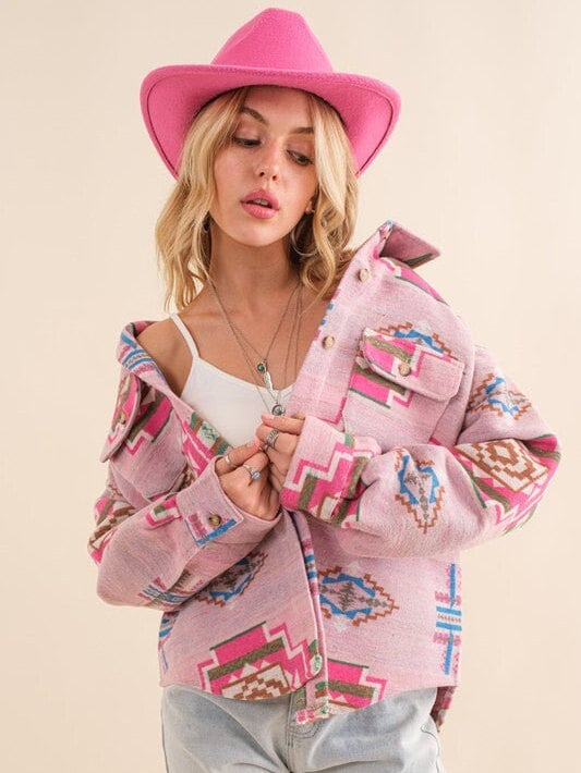 Pink Jacquard Aztec Bohemian Jacket