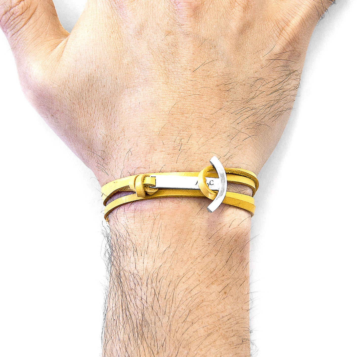 Mustard Yellow Clipper Silver & Leather Bracelet