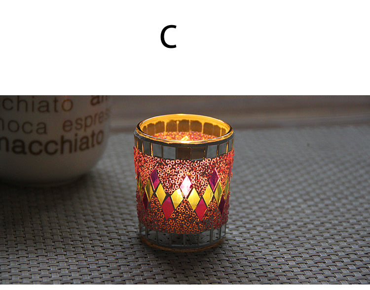 Bohemian Glass Mosaic Candle Holders