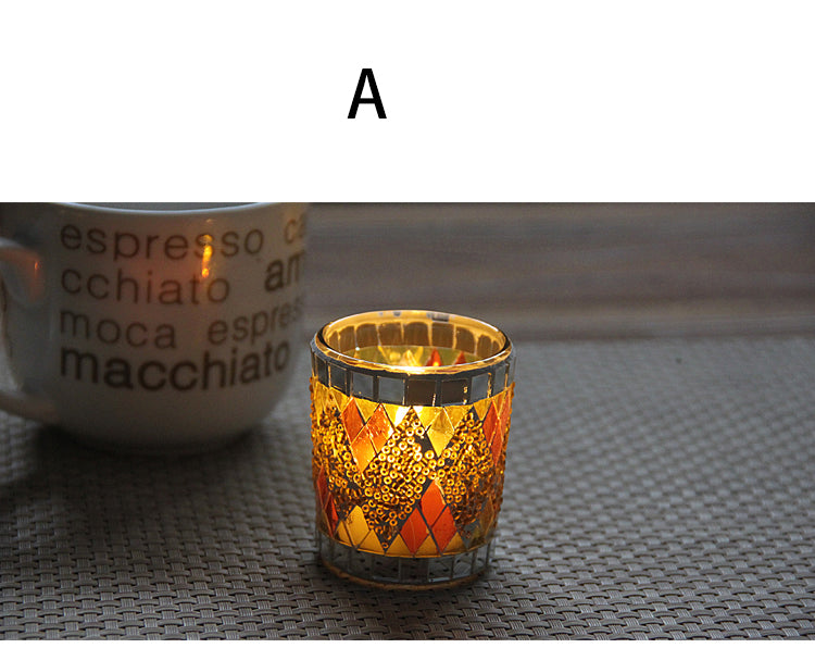 Bohemian Glass Mosaic Candle Holders