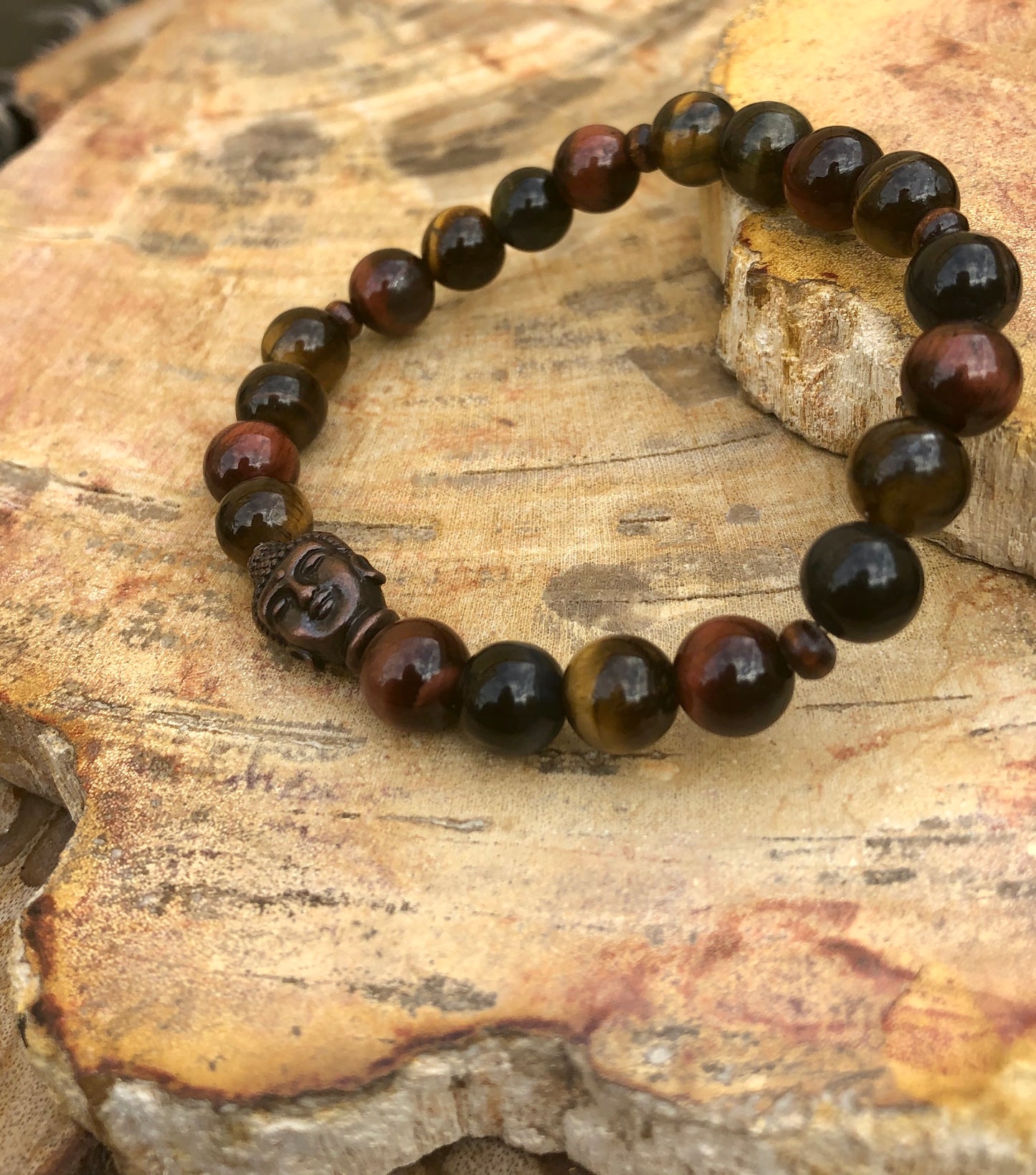 Multi Tiger's Eye & Buddha Gemstone Stretch Bracelet