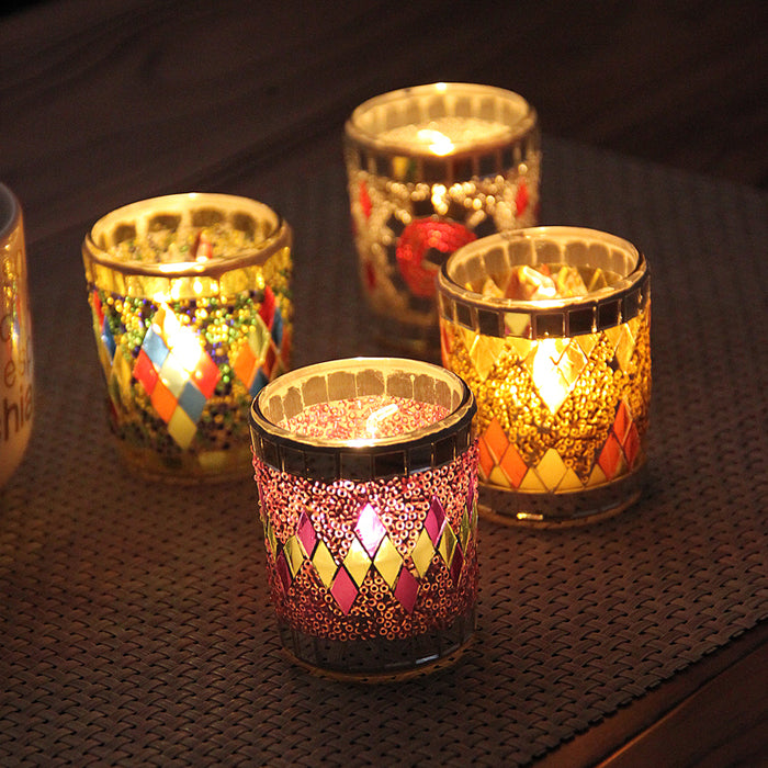 Bohemian Glass Mosaic Candle Holders