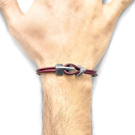 Bordeaux Red Brixham Silver & Leather Bracelet