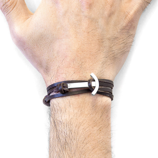 Dark Brown Clipper Silver & Leather Bracelet