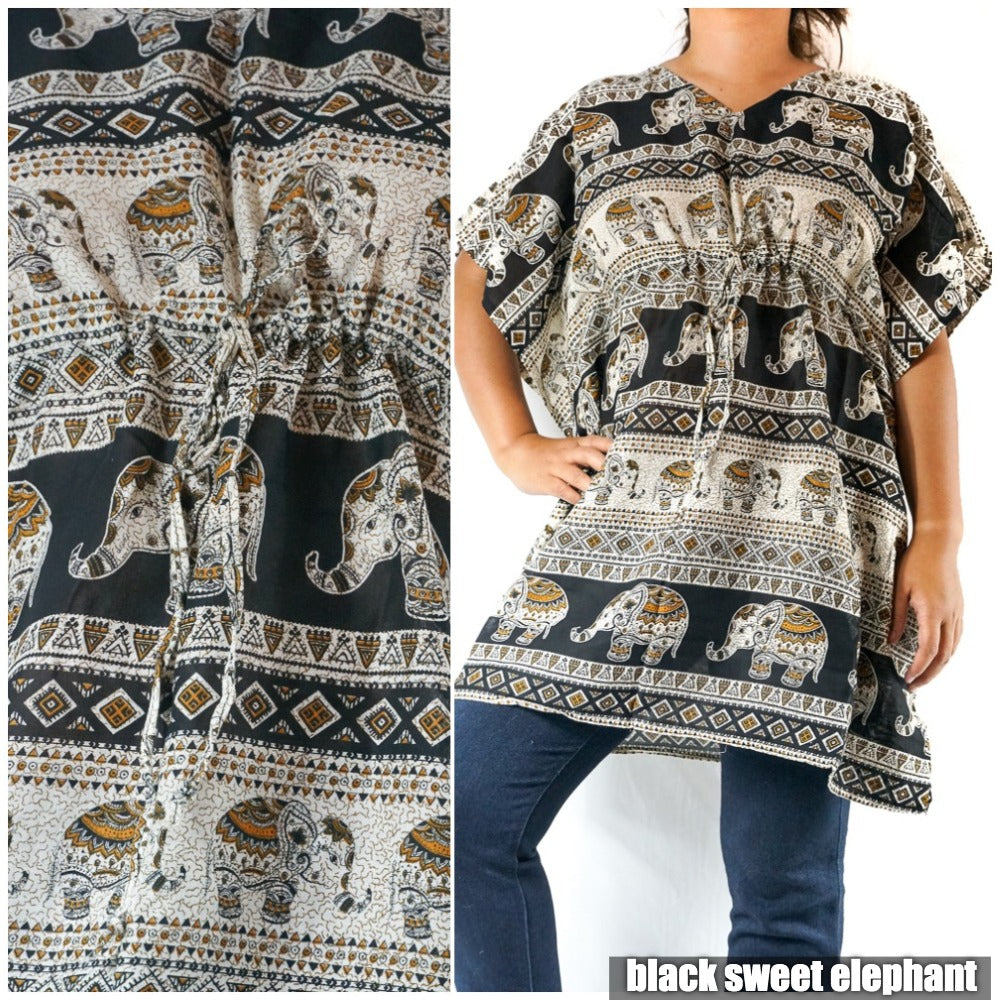 Boho Elephant Kaftan Shirt Short Dress