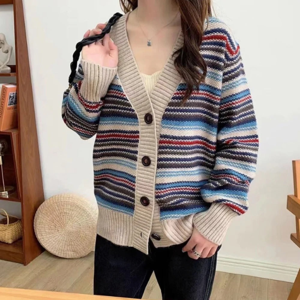 Button Down Boho Striped Cardigan