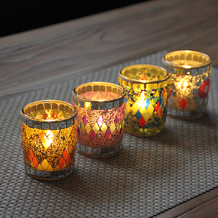 Bohemian Glass Mosaic Candle Holders