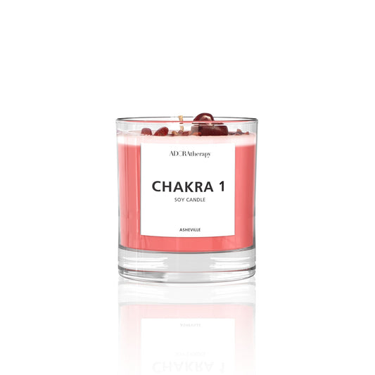 Chakra 1 Soy Candle with Red Jasper Gemstones