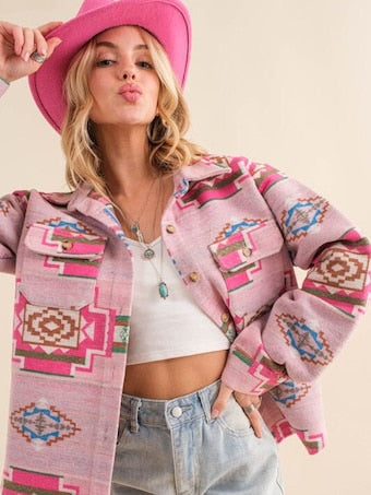 Pink Jacquard Aztec Bohemian Jacket