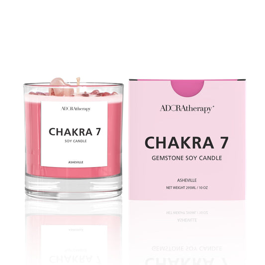 Chakra 7 Soy Candle with Strawberry Quartz Gemstones