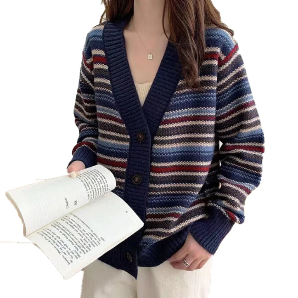 Button Down Boho Striped Cardigan