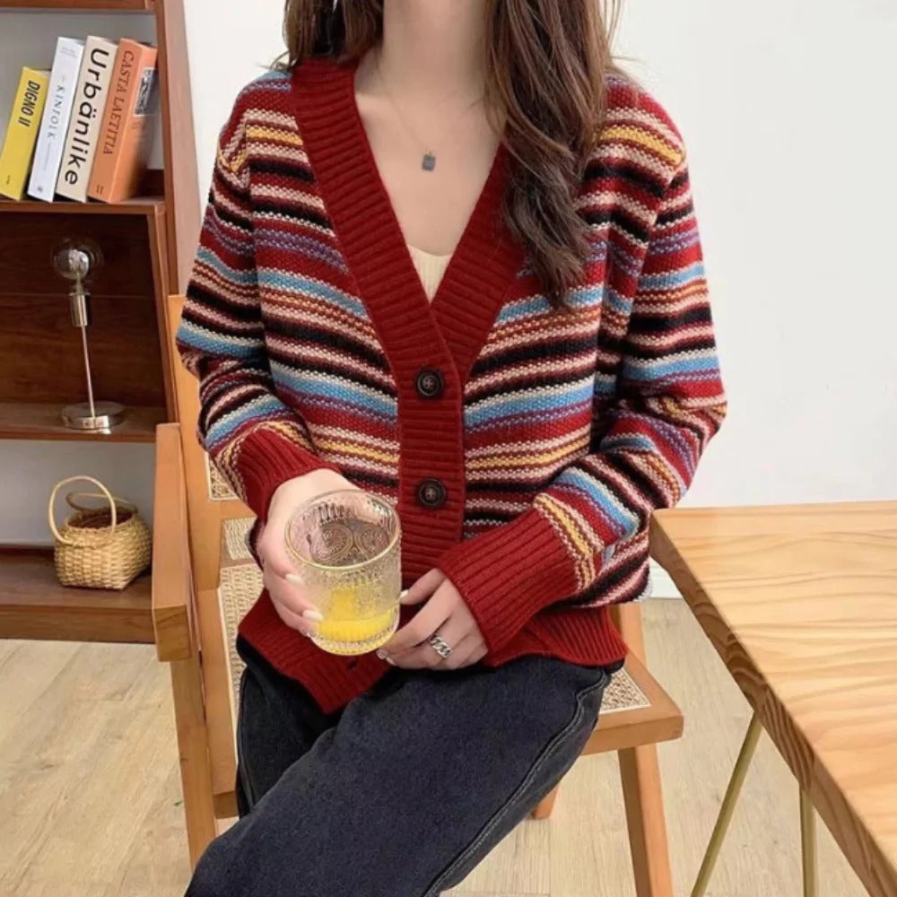 Button Down Boho Striped Cardigan