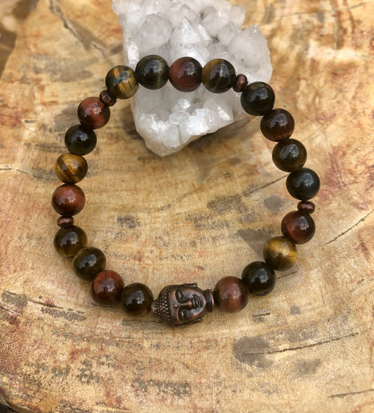 Multi Tiger's Eye & Buddha Gemstone Stretch Bracelet