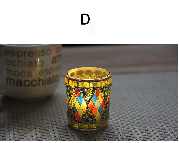 Bohemian Glass Mosaic Candle Holders