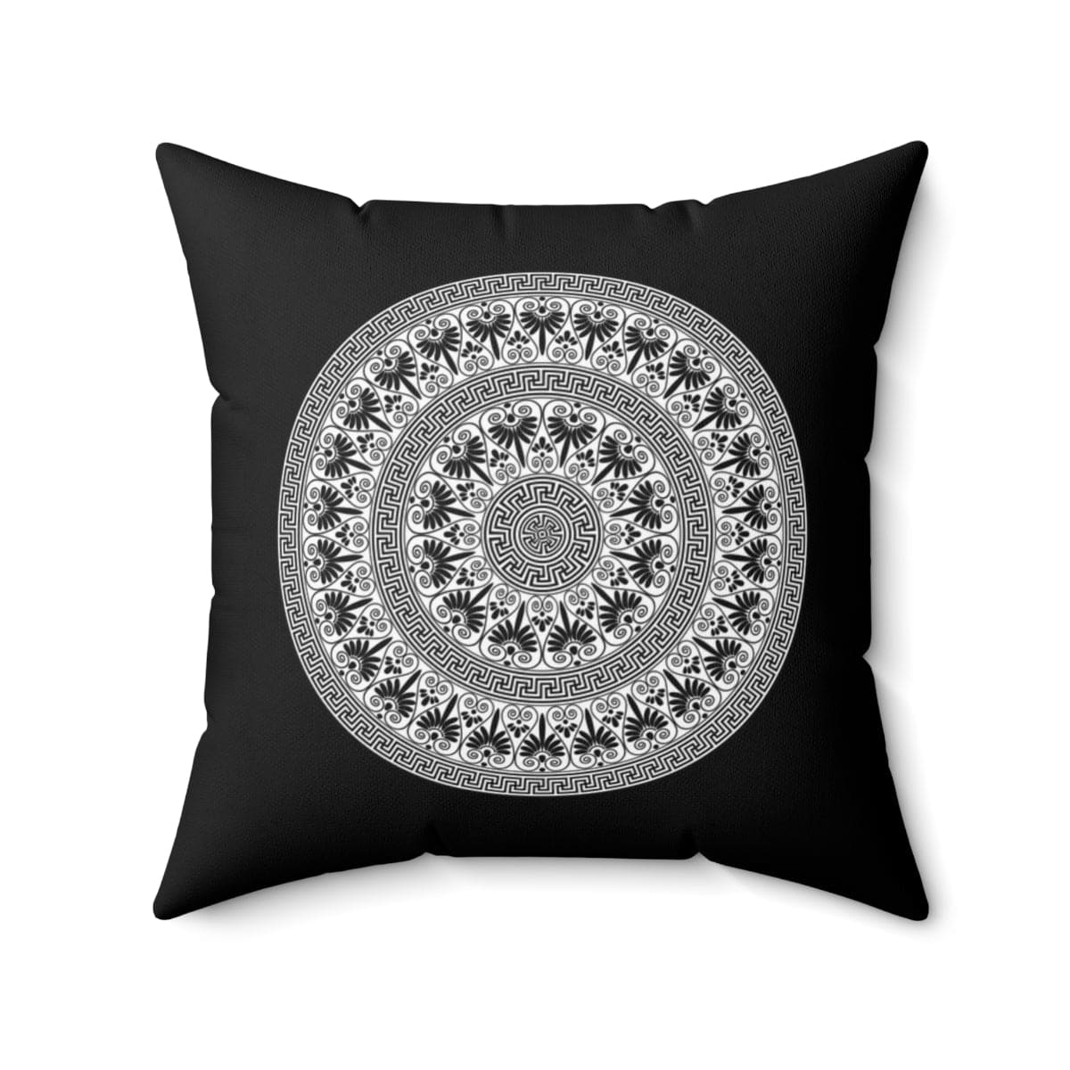 Black and White Geometric Boho Round Throw Pillow Cover