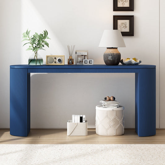 Curved Console Table with Vertical Stripe Design