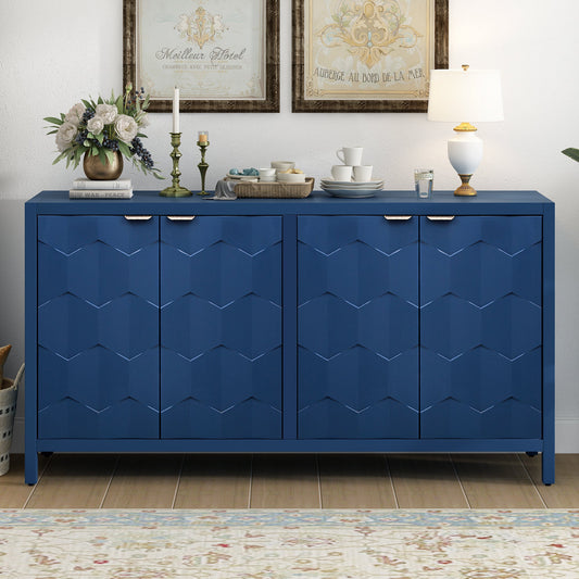 Luxurious Four-Door Sideboard with Honeycomb Patterned Doors