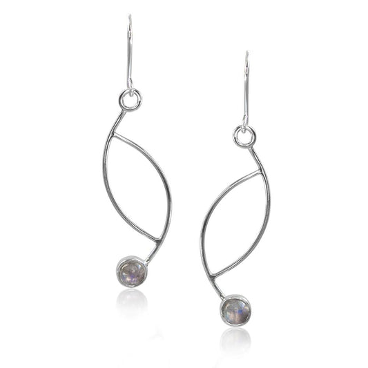 Ellipse Rainbow Moonstone Fishhook Earrings