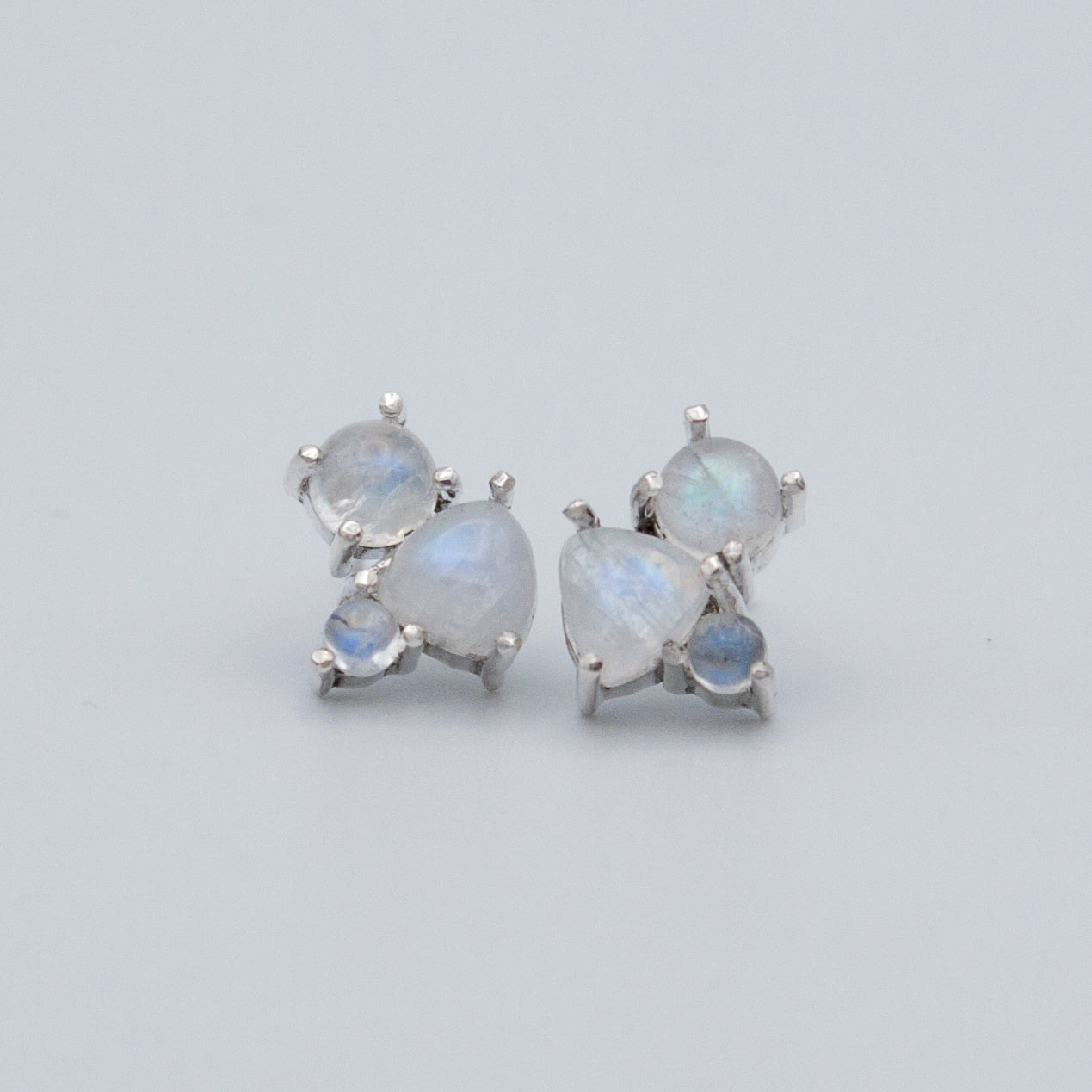 Rainbow Moonstone Cluster Earrings